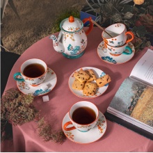 JOYYE花园茶具套装家用多人茶具陶瓷茶壶茶杯花园茶具套装 9件套